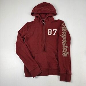 VTG Y2K Aeropostale Hoodie Womens Medium Red Full Zip Script Sleeve Sweatshirt